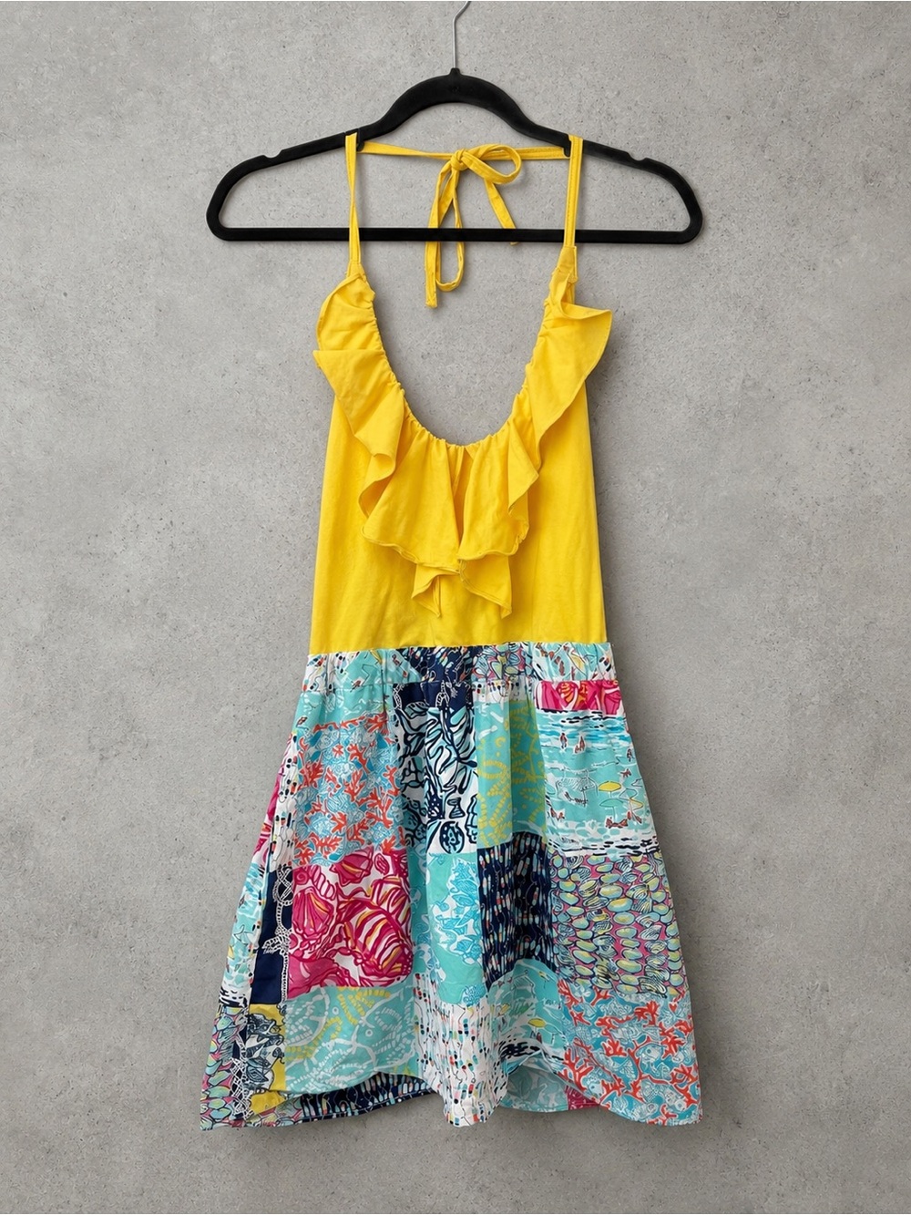 Lilly Pulitzer Yellow Halter Patchwork Mini Dress